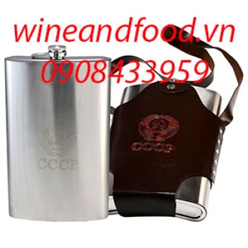 Bình đựng rượu inox kiểu truyền thống túi da 1l920